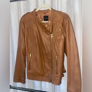 Camel Moto jacket- faux leather, gold hardware
